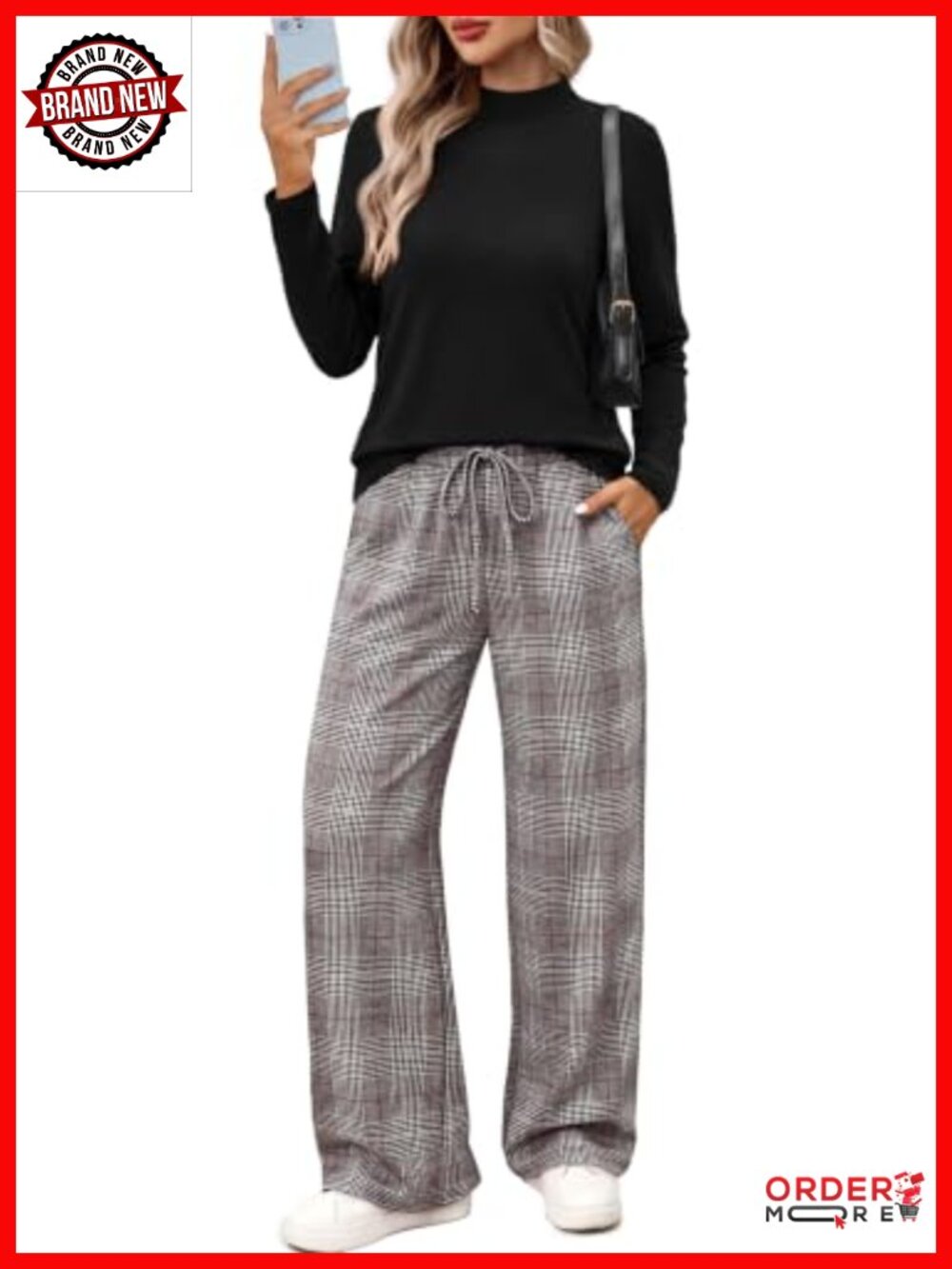 WIHOLL Two Piece Lounge Set Mock Neck Top Wide Leg Pants Fall Outfit